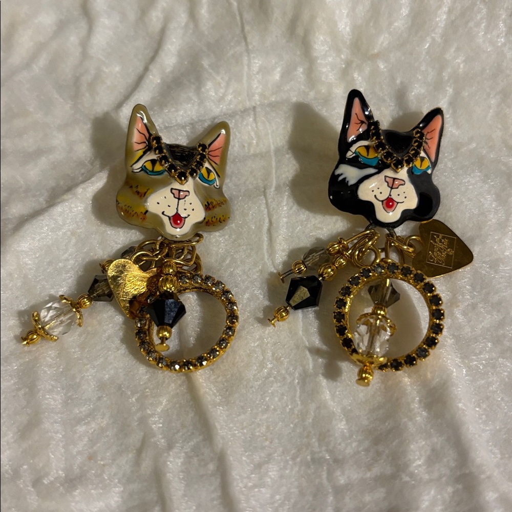 Lunch at the Ritz whimsical Cat Earrings with Gold Accents gorgeous